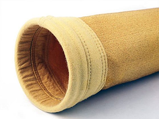 Dust-collector-filter-bag-3 A yellow dust collector filter bag on a white background, highlighting its tube-like form and bright hue for easy identification.