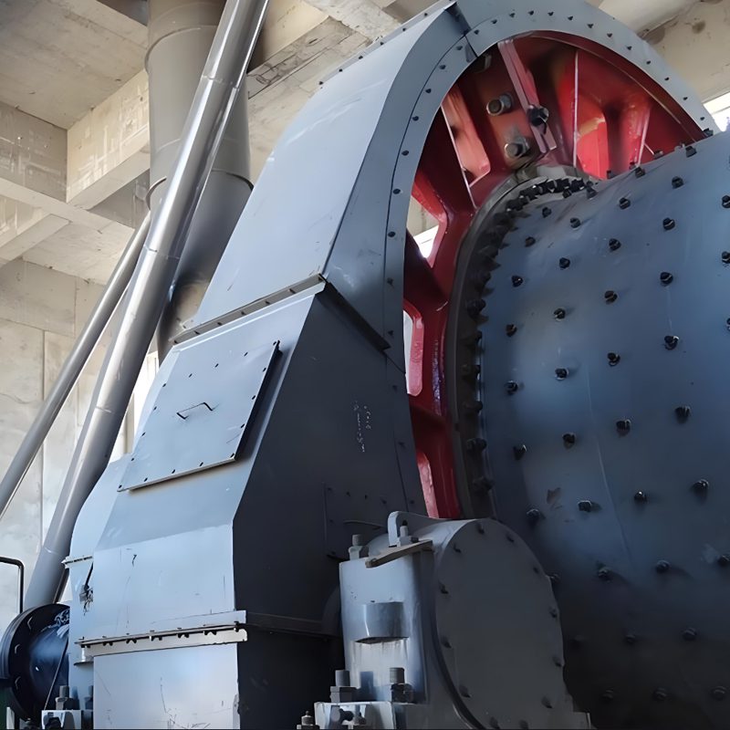 cement-ball-mill-1 An industrial cement ball mill within a factory, highlighting its significant size and essential role in the production process.