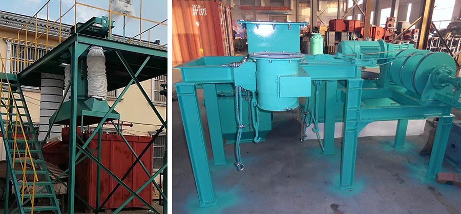 On-site photo of the cement loading chute and unfinished equipment products in the factory