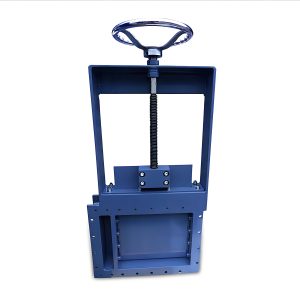 Una máquina hidráulica azul con empuñadura, diseñada específicamente para el control manual de un sistema de válvulas de compuerta.