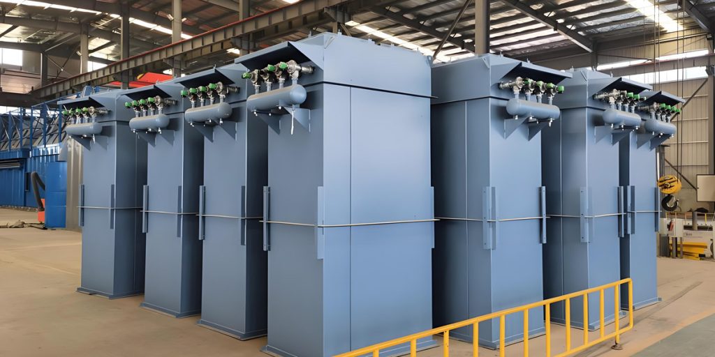 Un groupe de dépoussiéreurs à sac autonomes est exposé dans l'usine de Darko, reflétant une technologie de fabrication avancée