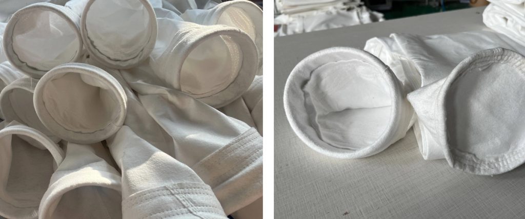 PTFE Filter Bags Displayed in an Industrial Setting - Close-Up View Highlighting Their Material and Design for Efficient Filtration